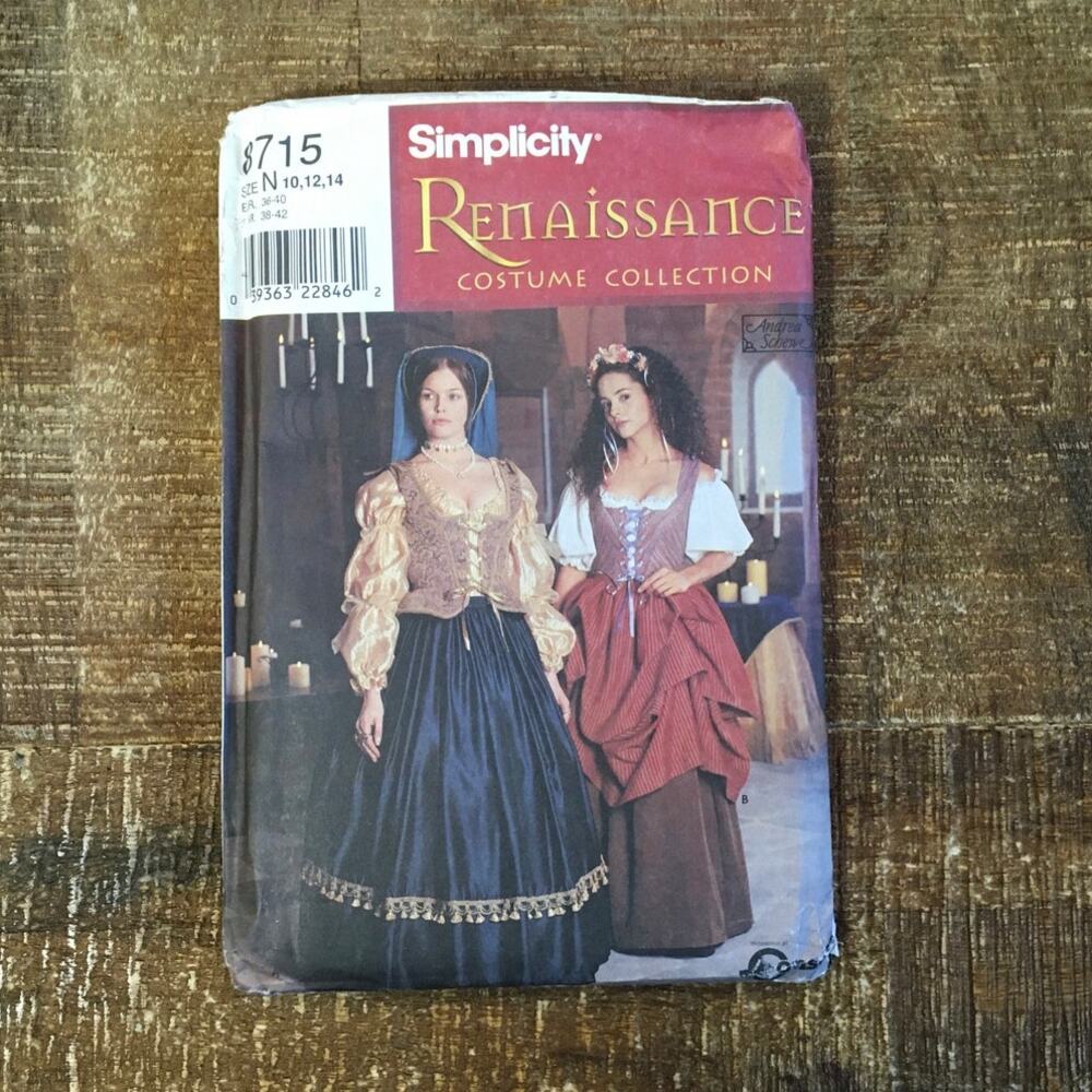Simplicity Sewing Pattern 8715 Renaissance Costume Blouse Vest Veil 10-14 UNCUT